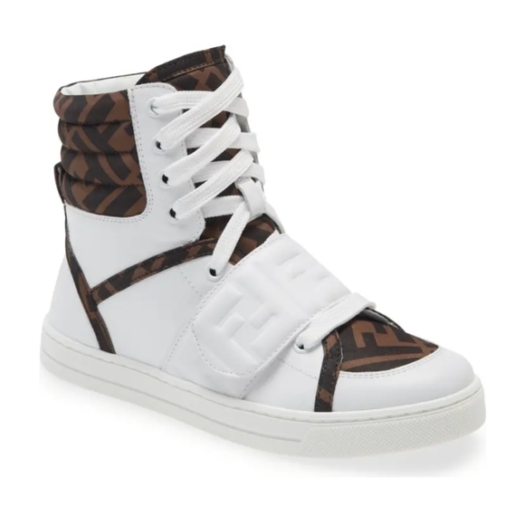 Fendi Shoes | Authentic Fendi High Top Leather Sneakers for Kids | Color: White | Size: 13.5b | Banykam's Closet